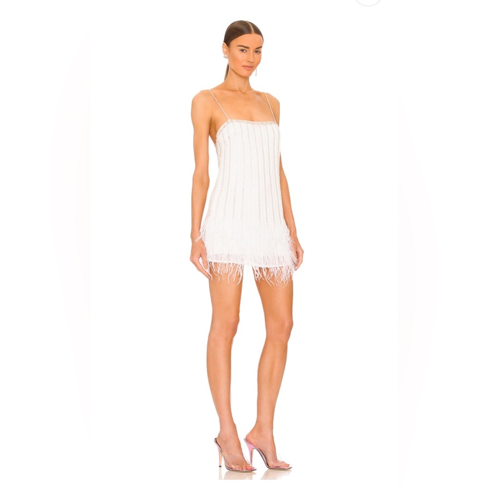 Retrofete White Mini Dress with Feathers
